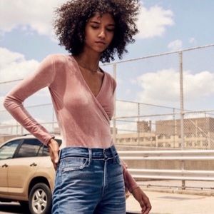 Madewell Dusty Pink Velvet Ballet Wrap Long Sleeve Top